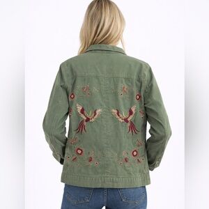 Charlotte Russe Womens Y2K Green Embroidered Utility Army Jacket, Pockets, L